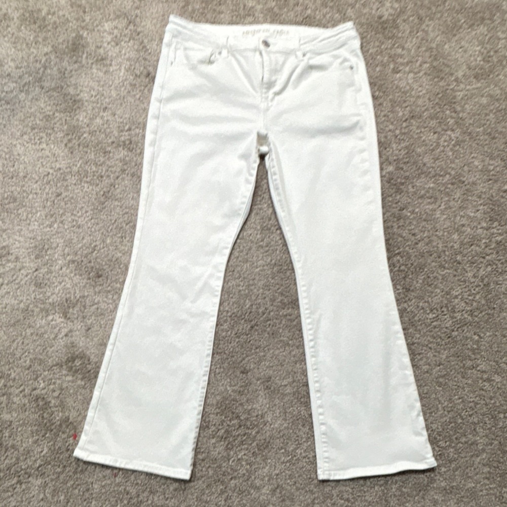 Women's American Eagle Flared Jeans White Super Stretch Denim Size 14 Short